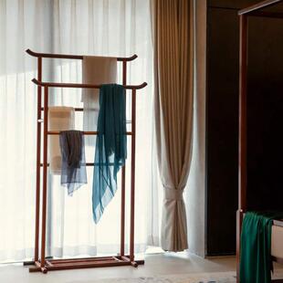 新中式实木挂衣架落地卧室轻奢风高档家用客厅玄关白蜡木衣帽架