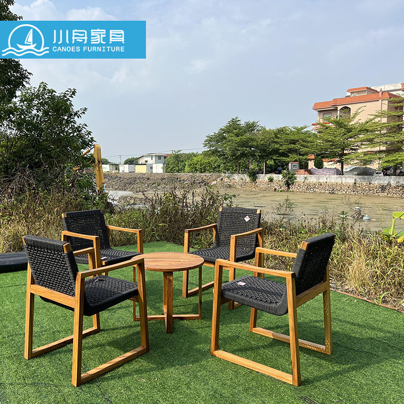 实木户外桌椅组合庭院露台花园别墅柚木餐桌休闲实木家具套装组合图片