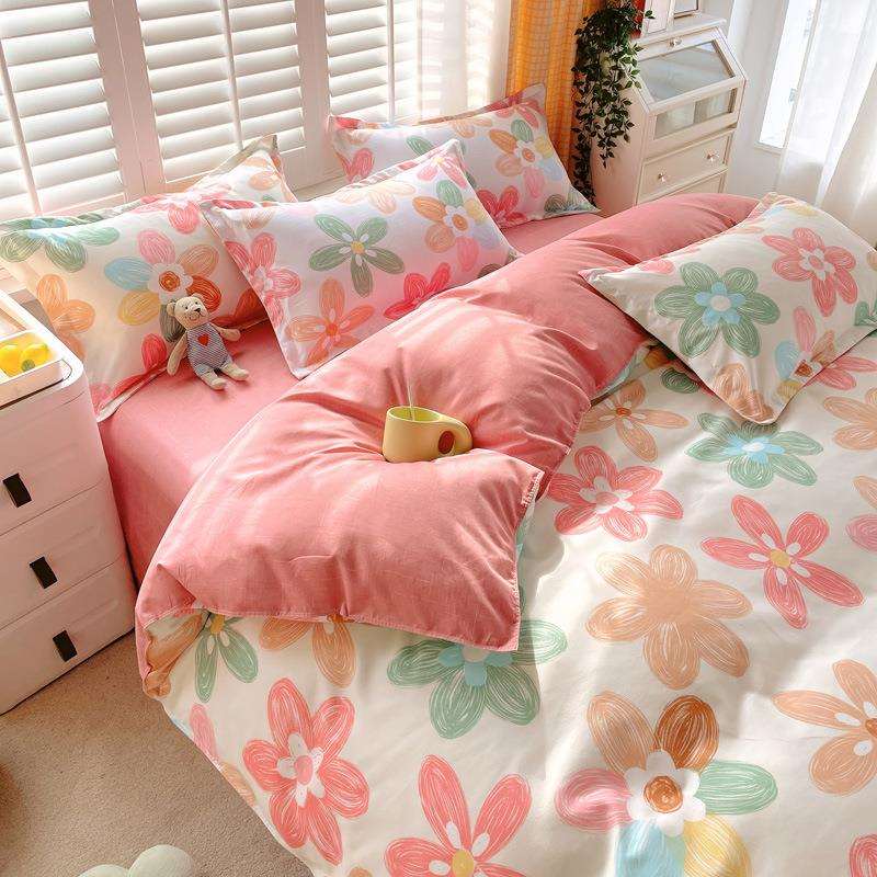 南通秋冬加厚磨毛四件套套件印花田园风植物羊绒床单被罩厂家