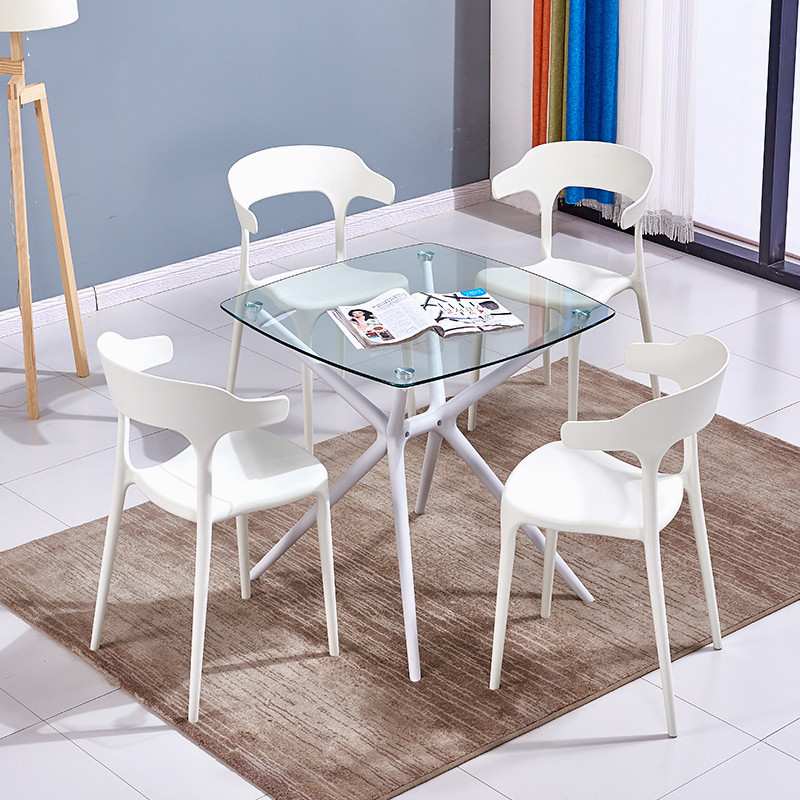 简约接待洽谈会客桌椅组合户外钢化玻璃桌咖啡厅休闲桌正方形桌子