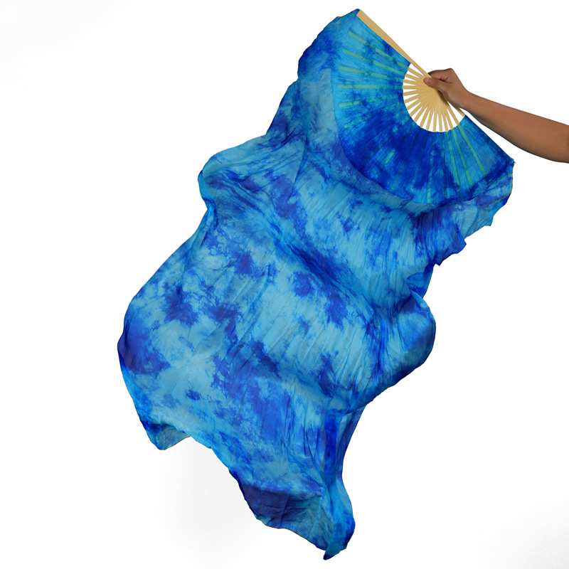 肚皮舞真丝扎染扇 肚皮舞双扇加长舞蹈扇子彩色长绸扇子真丝长扇