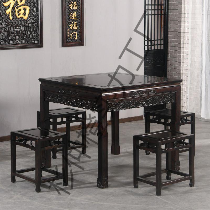 实木八仙桌椅组合农村老式四方桌老款正方形桌子家用饭店中式