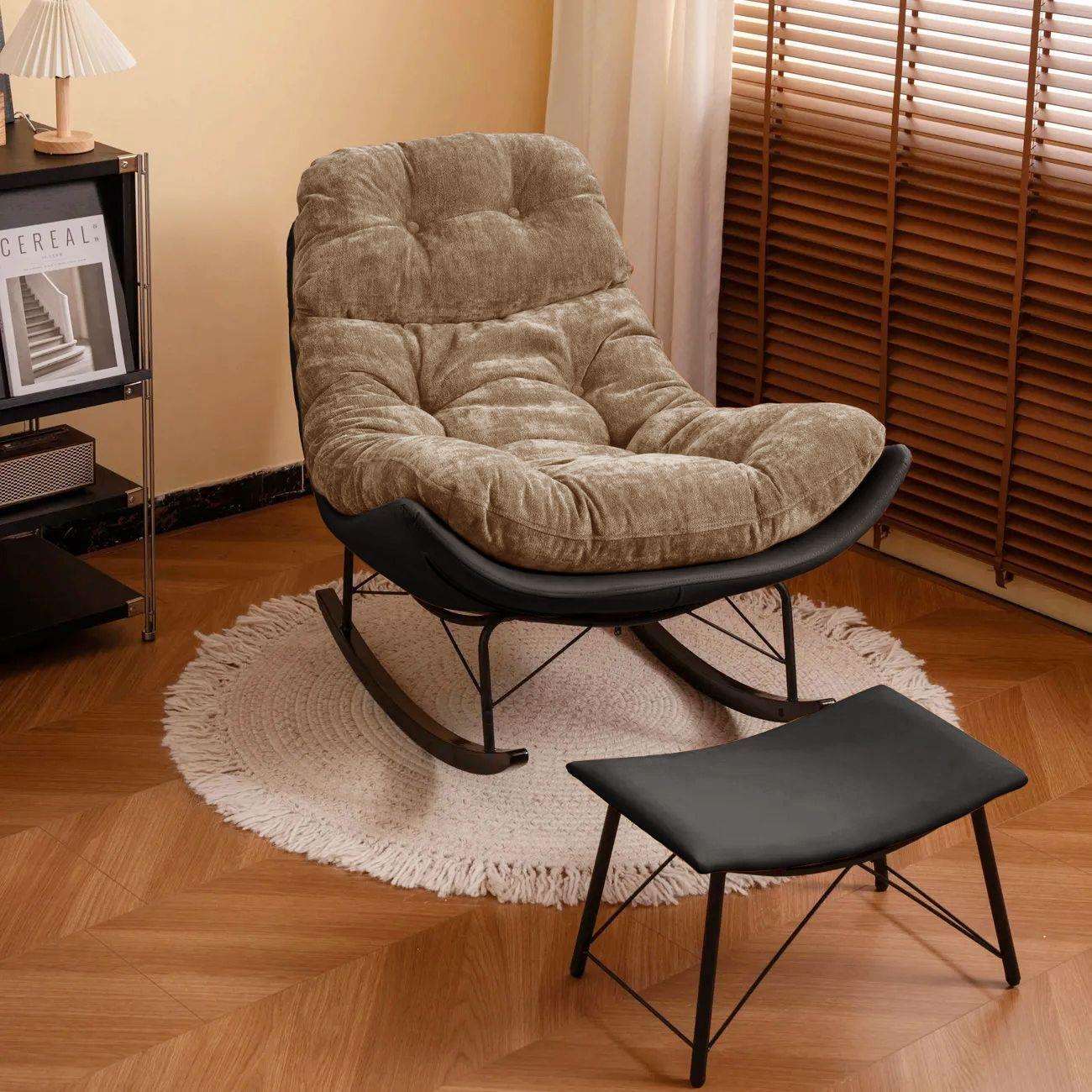 月牙窝摇摇椅轻奢沙发椅子摇椅大人家用阳台卧室客厅懒人休闲躺椅