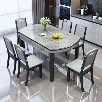 餐桌家用亮光岩板餐桌意式轻奢可伸缩变圆桌现代简约方圆两用餐桌