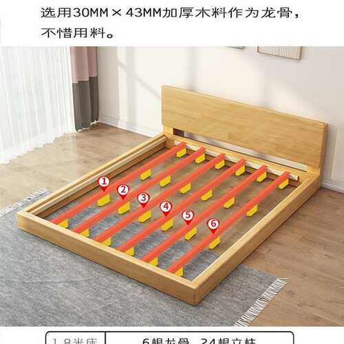 北欧全实木床双人榻榻米落地床架儿童单人矮床日式现代简约硬板床