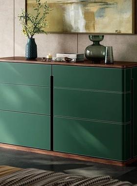 轻奢实木斗柜意式现代简约烤漆深绿色斗柜家用卧室收纳柜