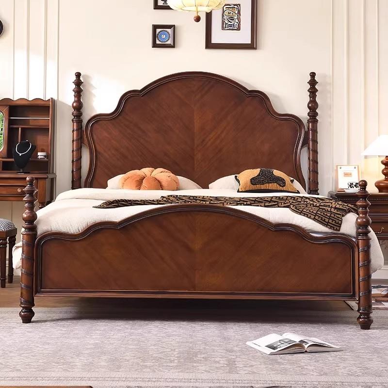 美式复古实木床主卧室婚床别墅高端公主床法式中古风1.8米双人床