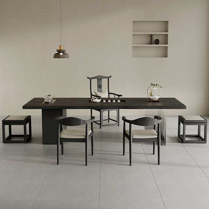 极简实木茶桌椅组合亚克力悬浮泡茶桌高级茶台烧水壶一体办公茶桌