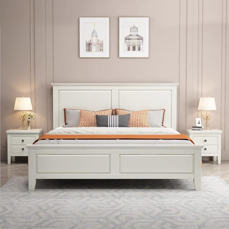 美式乡村全实木床简约1.8米双人床出租房主卧高箱储物床婚床欧式