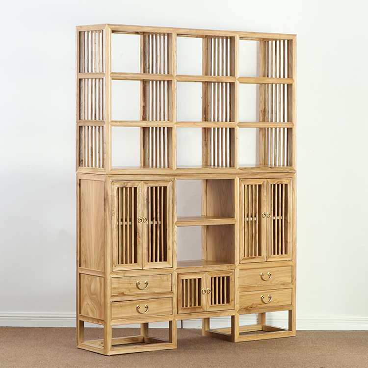 禅意中式实木客厅置物架简易中式书柜落地博古架简约现代展示架子