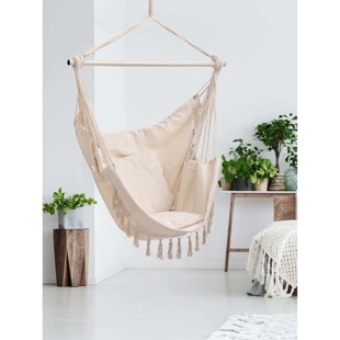 厂家直销出口折叠铁棍米色户外秋千吊椅吊床含枕头网红吊椅