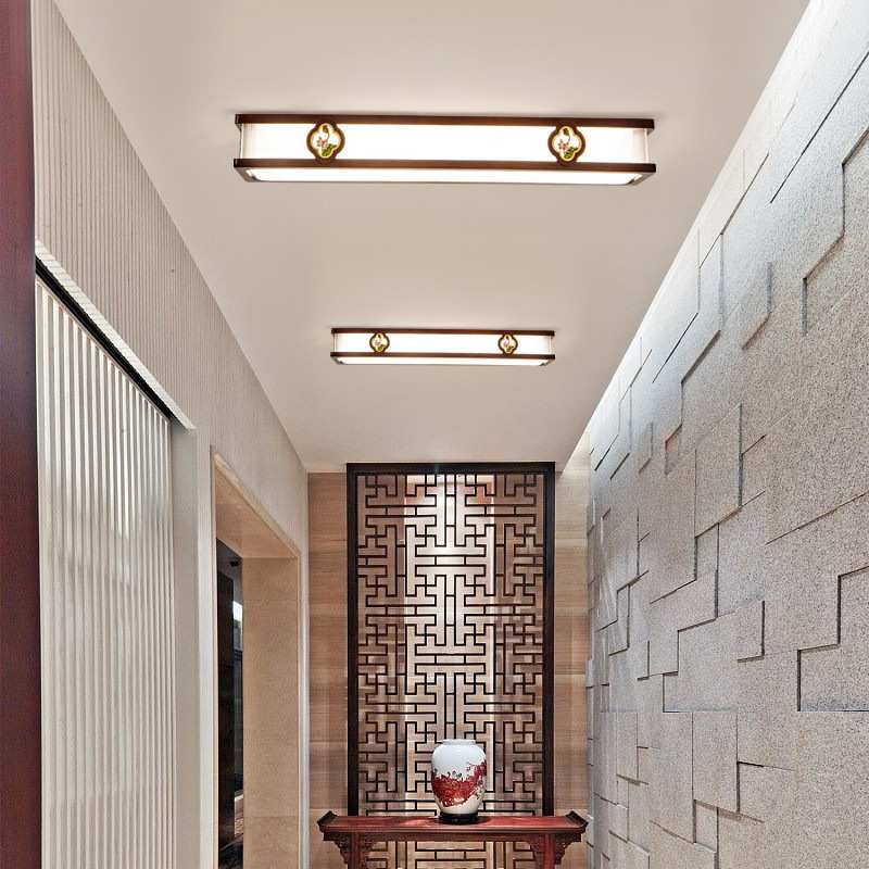 新中式吸顶灯长条形一字饭桌餐厅吧台过道中国风实木茶室灯具9509