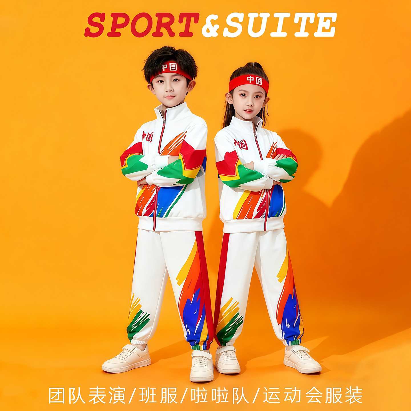 春季儿童彩虹啦啦队演出服套装