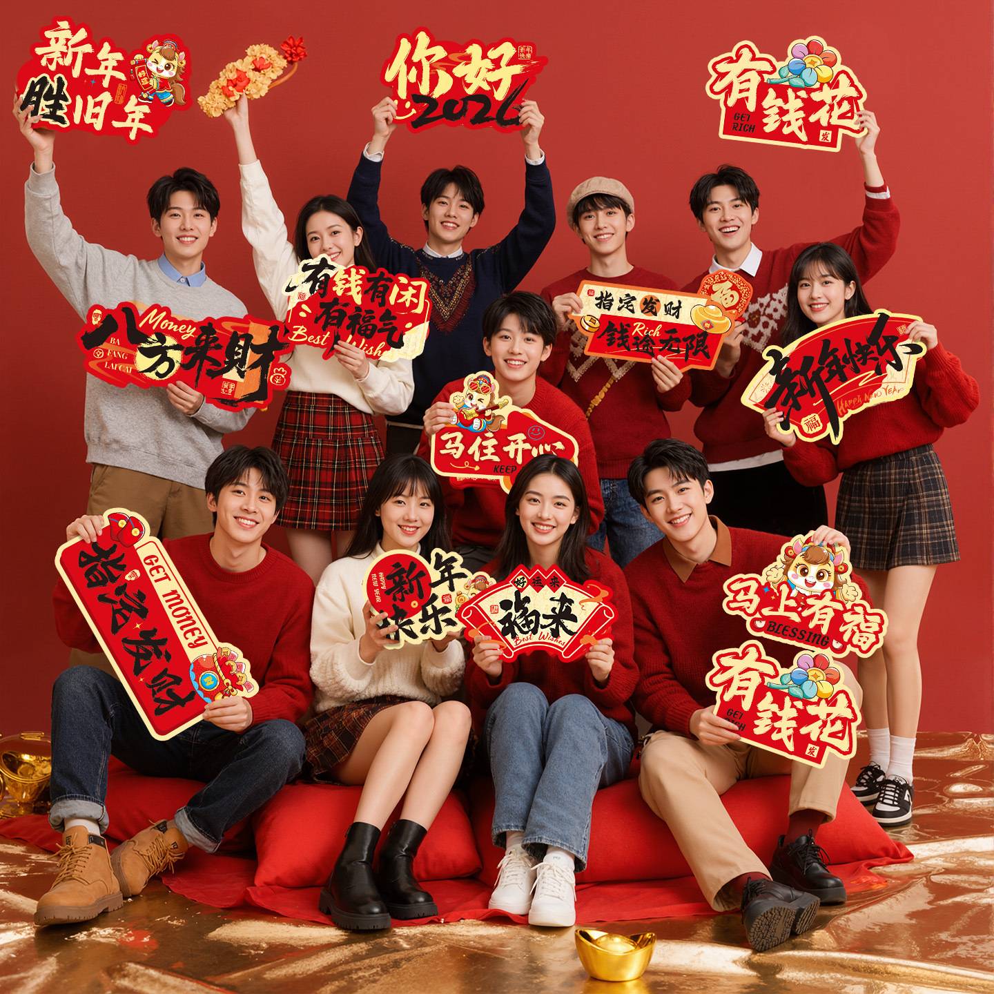 2026马年新年手举牌KT板春节拍照