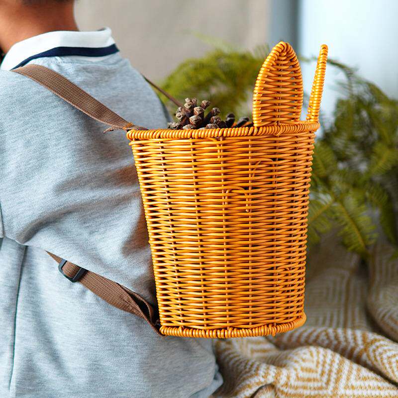 仿藤编兔子造型儿童双肩背篓户外