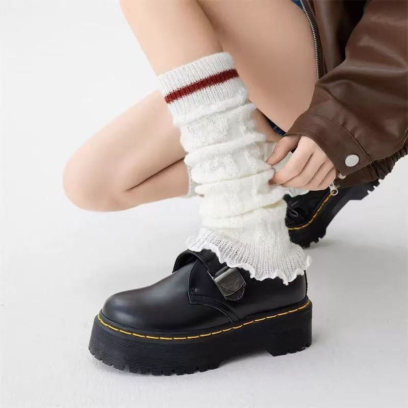 美拉德拼色针织麻花袜套秋冬保暖米白色中筒堆堆袜腿套配雪地靴子