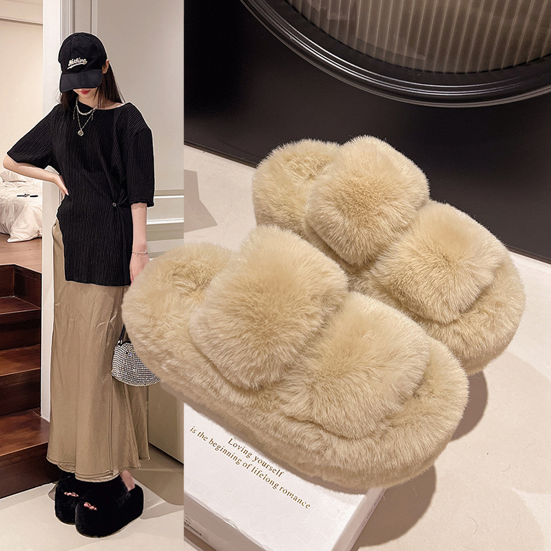 高级感毛毛拖鞋女外穿2025新款秋冬季居家家用保暖时尚一字棉拖鞋