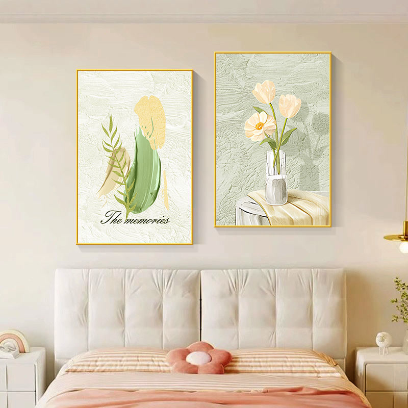 奶油沙发花卉卧室装饰画北欧客厅两联挂画温馨牡丹花餐厅卧床壁画图片