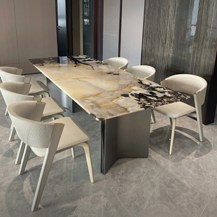加澄纯天然潘多拉奢石餐桌意式 轻奢高端别墅大平层餐厅长方形餐桌