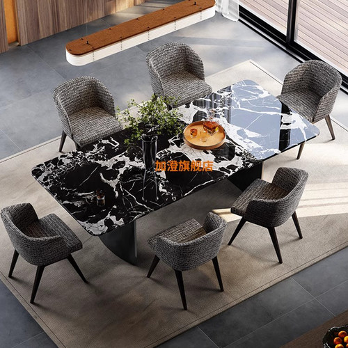 大理石餐桌宝格丽黑奢石高端餐桌