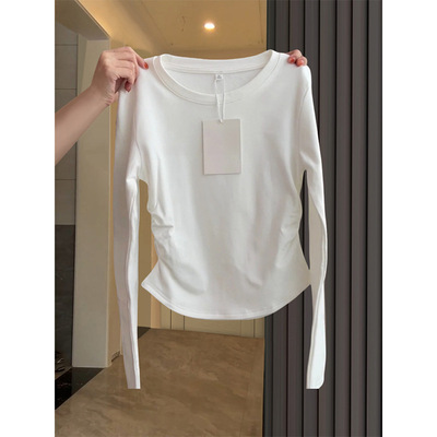收腰褶皱打底衫女春季202
