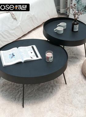 北欧丹麦圆形茶几简约铁艺工业风客厅创意家具黑色沙发茶桌小圆桌