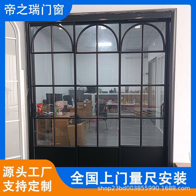 法式复古老铁门极简推拉门海棠花玻璃门铝合金防爆玻璃门复古平开