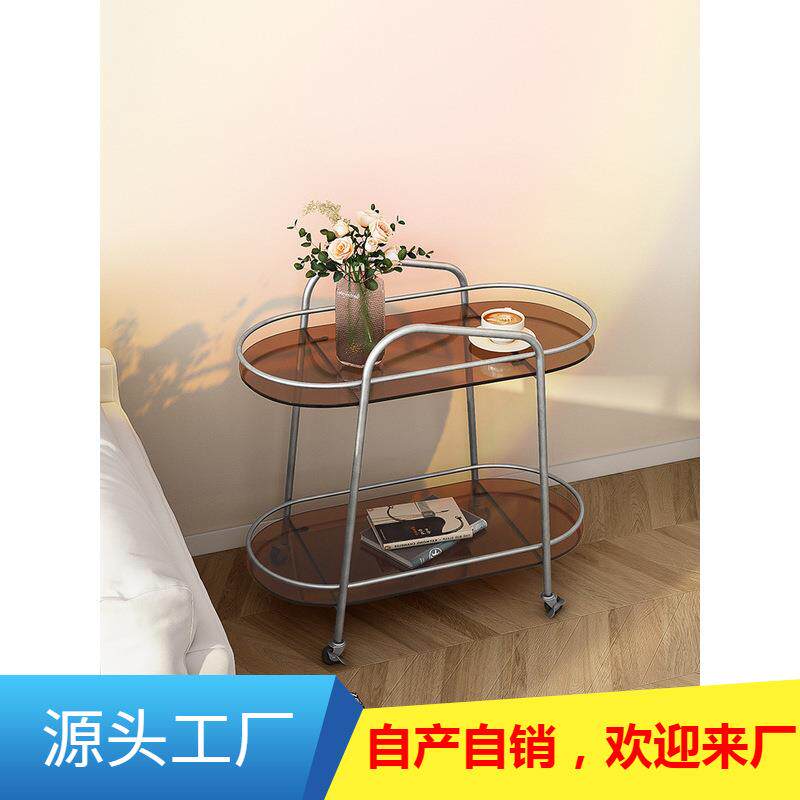 北欧轻奢小推车可移动田园玻璃小茶几沙发边几创意带轮客厅置物架