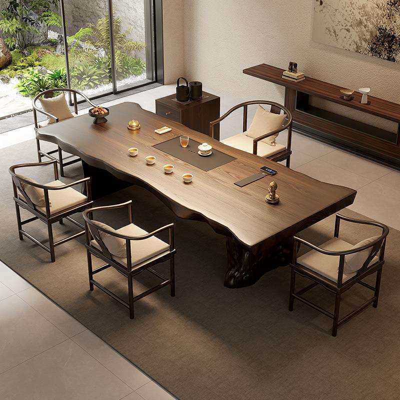 新中式实木大板办公室家用茶桌椅组合高端茶台茶盘一体简约泡茶桌