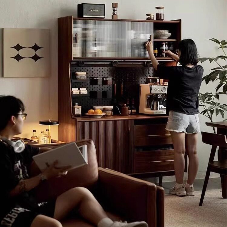 北欧实木餐边茶水收纳高柜
