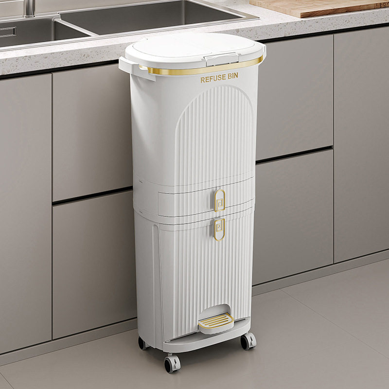 厨房垃圾桶家用2025日式干湿分离分类专用大容量免弯腰厨余桶收纳