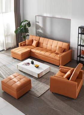 沙发床带贵妃 北欧风小户型客厅储物可折叠两用转角 橙色沙发轻奢