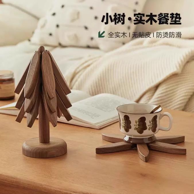 黑胡桃木隔热垫实木小树杯垫一棵树防烫餐垫原木茶托可爱桌面摆件