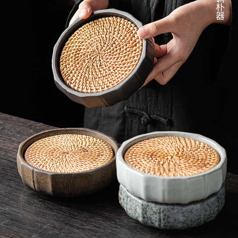 手工藤编壶承茶承陶瓷干泡台壶垫隔热垫养壶垫储水式茶壶底座茶道