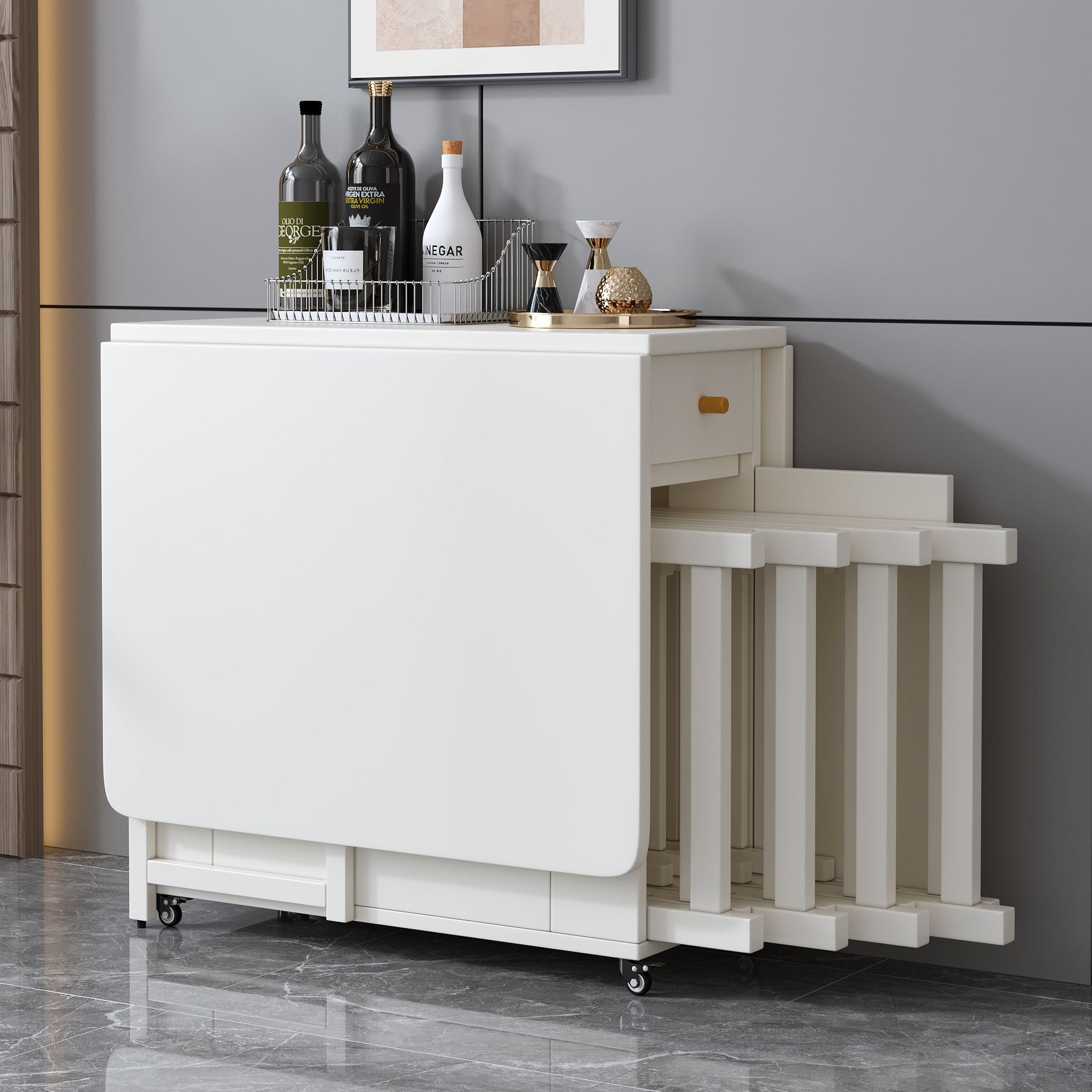 小户型折叠餐桌家用长方形现代简约简易多功能可移动伸缩公寓饭桌