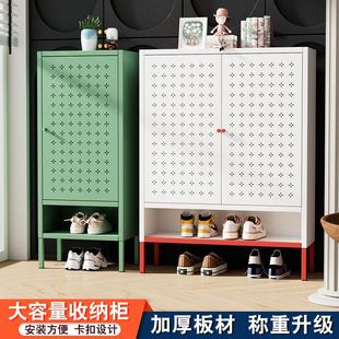 新款创意铁艺鞋柜家用门口多层玄关落地大容量开门钢制鞋架金属