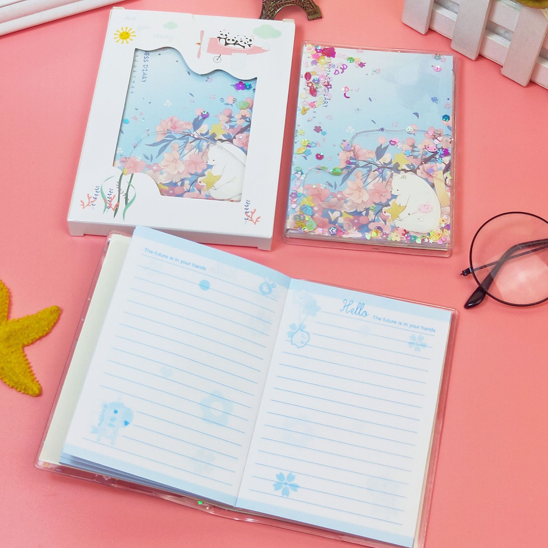 创意网红入油手账本学生流沙笔记本精装便携笔记本子网红文具