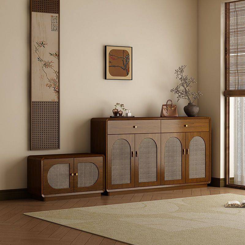新中式藤编鞋柜家用门口收纳柜客厅入门玄关柜小户型复古风阳台柜