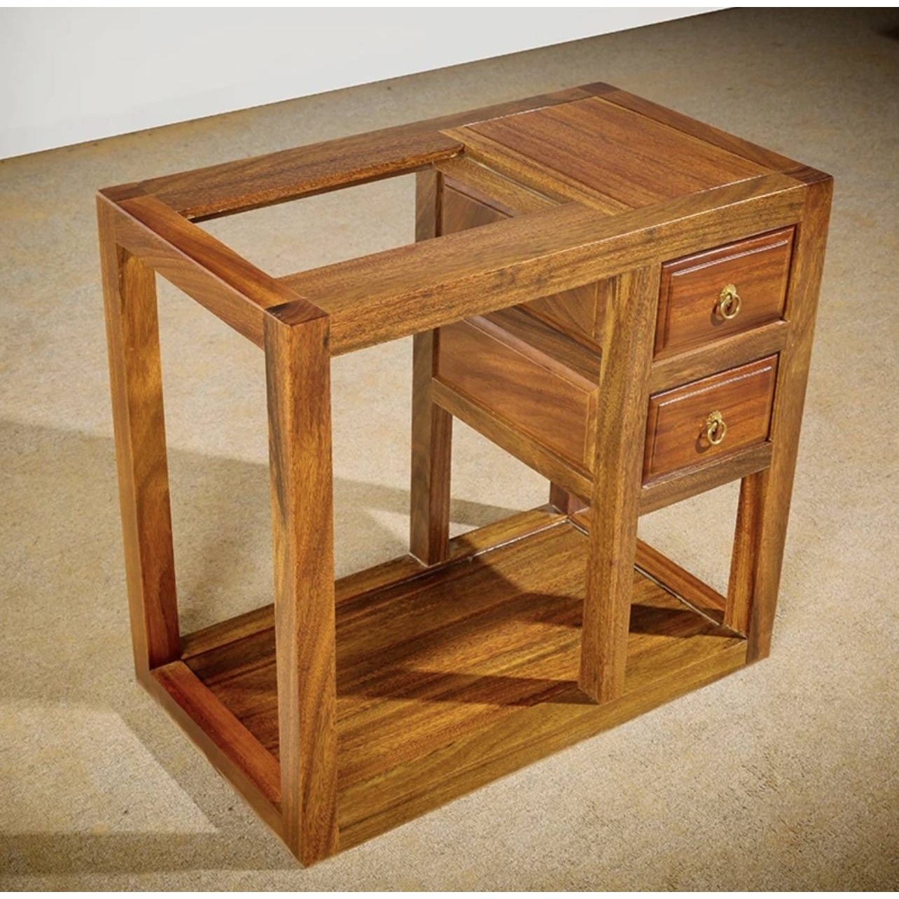 W8奥坎茶水柜实木大板边柜家用泡茶台原木中式餐边柜茶几茶桌储物