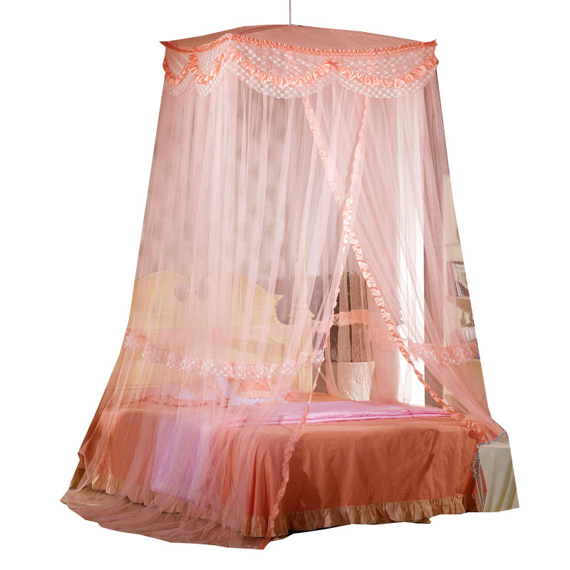 韩式公主蚊帐蕾丝圆顶蚊帐t升级版加大加宽方顶吊顶欧式床幔子母