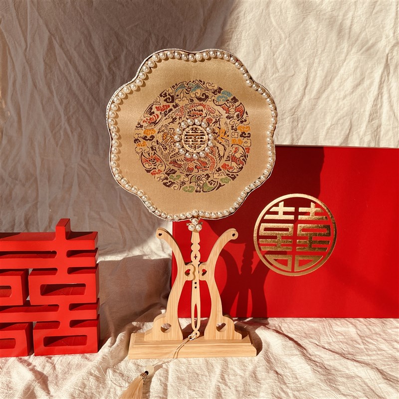 团扇新娘结婚diy材料扇子秀禾婚扇喜扇K婚礼高级中式成品刺绣双面