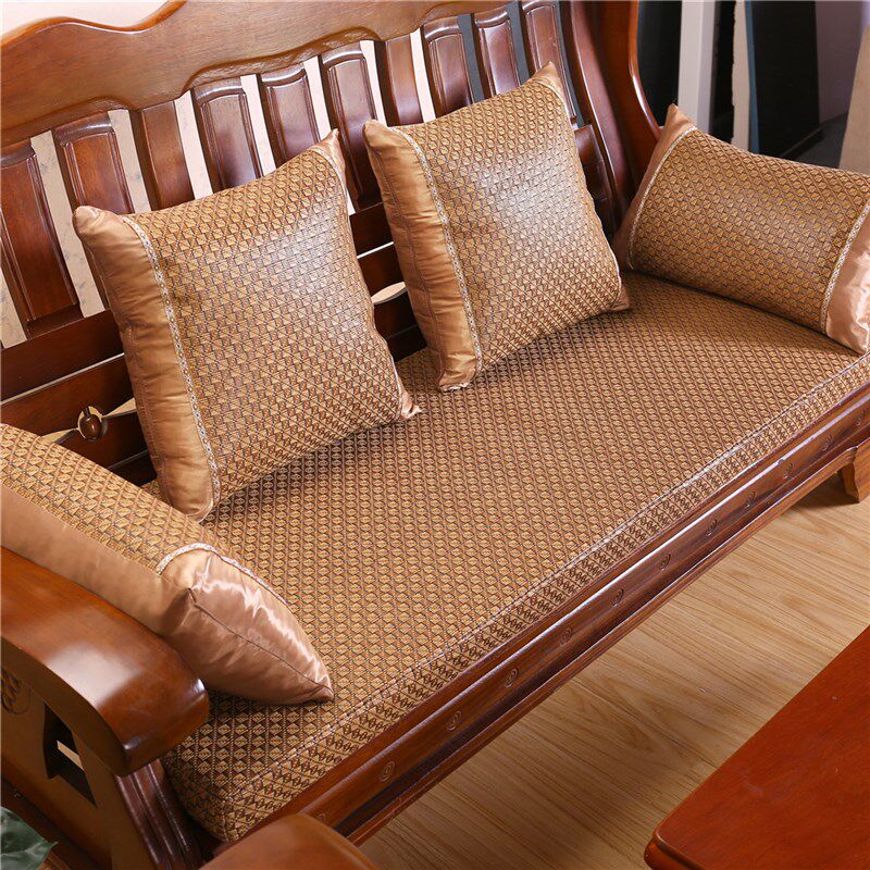 红实木加厚海h绵沙发垫木头椅子夏季凉垫单三人冰丝藤席坐垫可定