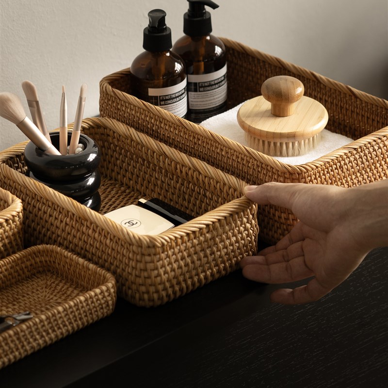 羞涩的梨羞涩的藤收纳篮手工编织梳妆台收Q纳盒化妆品收纳篮