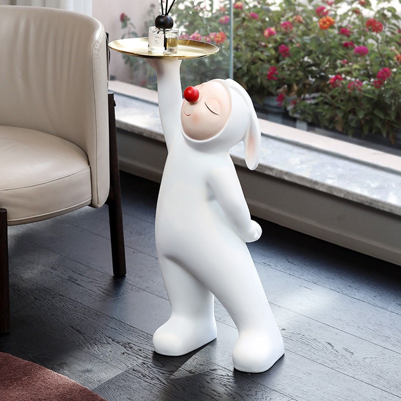创意奶油风兔娃娃客厅沙发边装z饰托盘收纳大型落地摆件轻奢高级