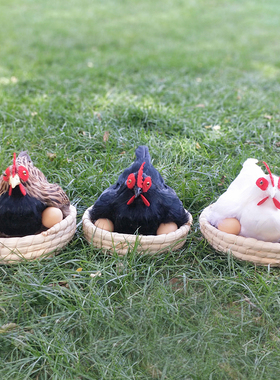 仿真鸡摆件母鸡模型m标本超市装饰孵蛋鸡带鸡窝早教道具田园农家