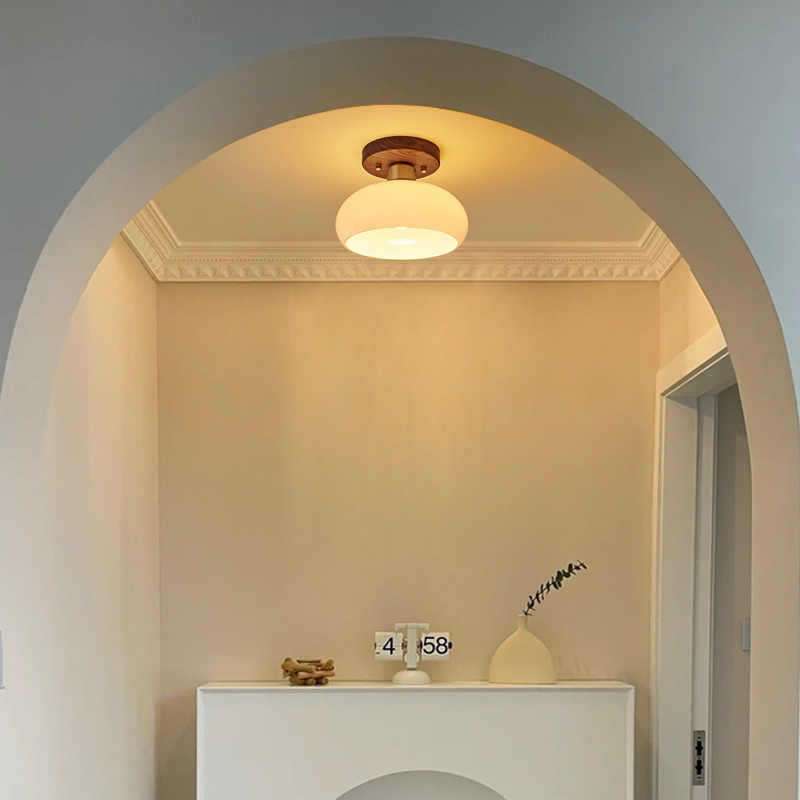 过道灯走廊灯中式复古玄关吸顶灯简约创意胡桃木侘寂风入户门厅灯