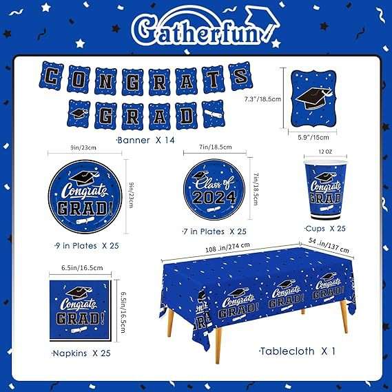 2024款毕业季主题派对套装毕业典礼一次性纸盘纸杯纸巾桌布拉旗