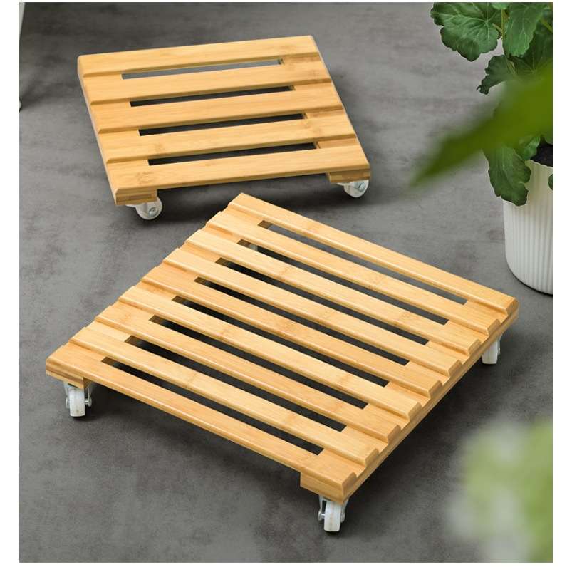 盆栽底座托架移动竹地面花盆底架方形实木质楠竹带万向轮子小理定