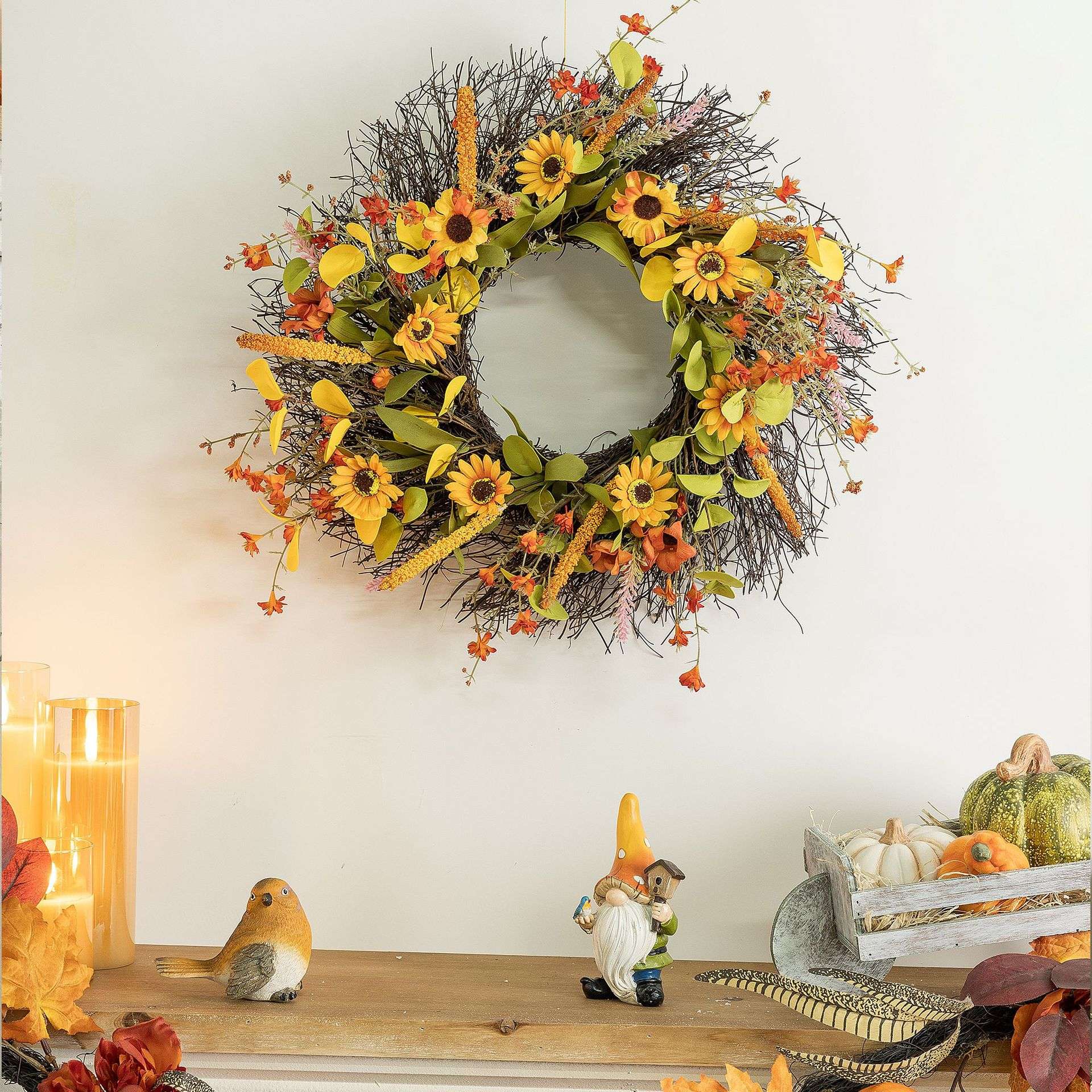 2024秋季花环感恩节花环丰收节花圈装饰向日葵枫叶稻穗秋天装饰