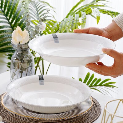 家用骨瓷深盘10英寸鲍翅深盘蒸鱼盘菜盘陶瓷果盘大U号盘子可碗机